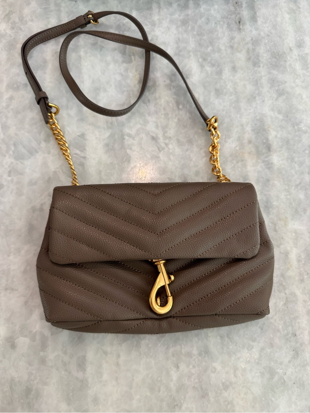 Rebecca Minkoff Small Edie Grey Chevron Quilted Crossbody with Gold Hardware